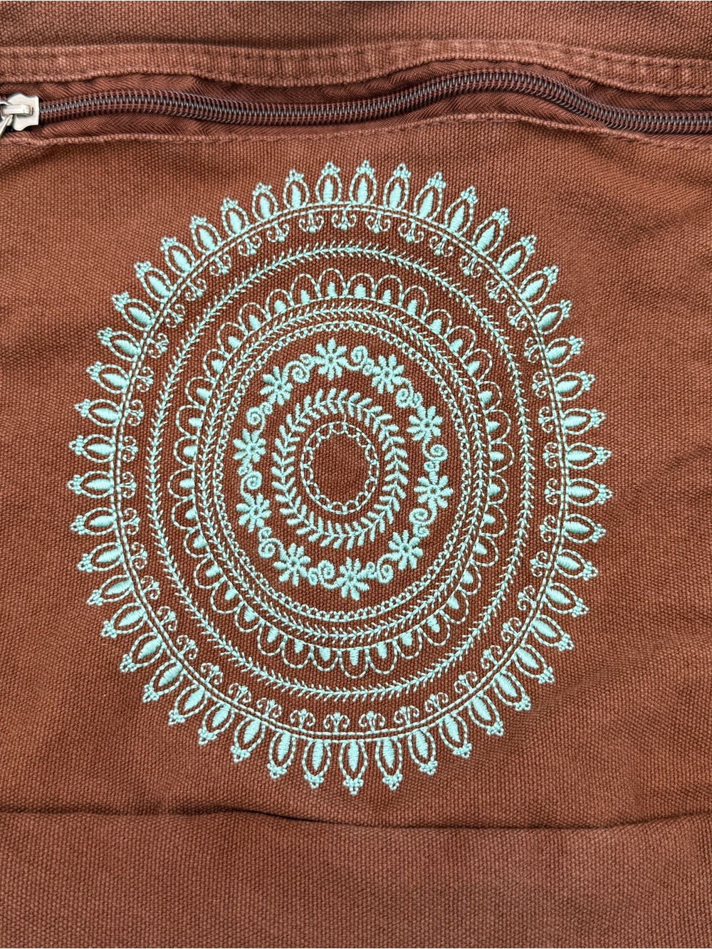 Gaiam Yoga Mat Bag Brown Canvas Embroidered Cotton Pilates Gym - Picture 2 of 7